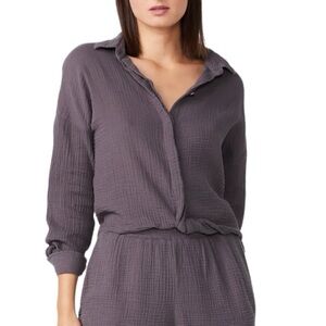 Monrow | Relaxed Blouse with Twisted Front Gauzy Cotton Size Large NWT
